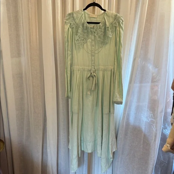 Ulla Johnson Light Green Long Sleeve Linen Dress - Picture 4 of 14